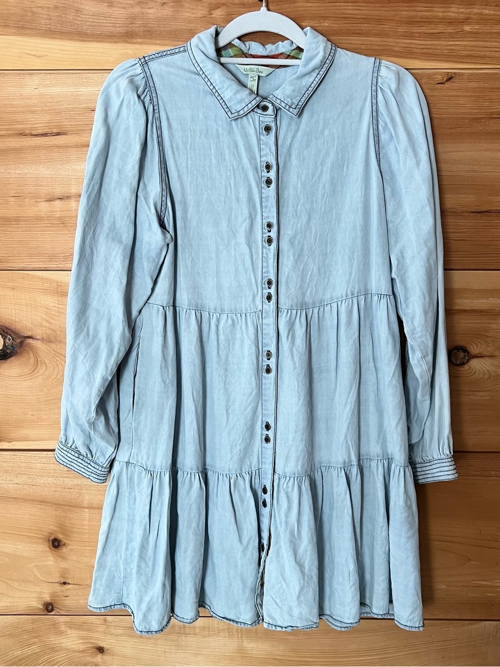 Matilda Jane Light Blue Tiered Chambray Shirt Dress Babydoll Western BohoChic - Picture 7 of 8